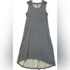 DULUTH TRADING CO Sleeveless Swing Dress Large Gnome Print Hi-Low Hem Summer EUC